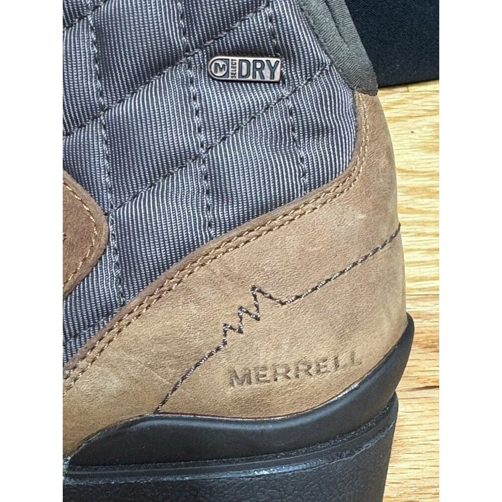 Merrell Women’s Chateau Mid Lace Brown Leather Waterproof Boots Size 8.5 Heel